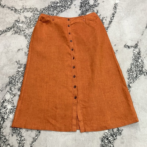 Ellen Tracy Dresses & Skirts - Company Ellen Tracy Linen Button Front Midi Skirt Orange Rust Womens Size 16